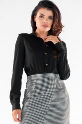 Elegancka Koszula o Klasycznym Kroju - Czarna. Czarne koszule damskie Awama, l, bez wzorów, z elastanu, eleganckie, bez kołnierzyka, bez ramiączek. Za 229.90 zł.