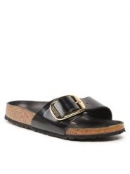 Birkenstock Klapki Madrid 1022650 Czarny. Czarne klapki damskie Birkenstock, bez wzorów, z lakierowanej skóry, bez obcasa. Za 629.99 zł.