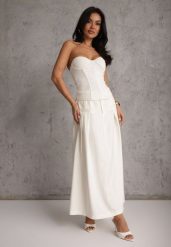 Jasnobeżowa Rozkloszowana Spódnica z Wiskozy Zdobiona Plisami i Paskiem Durklea. Brązowe spódniczki damskie Renee, l, z aplikacjami, z wiskozy, eleganckie, maxi, oversize. Za 149.99 zł.