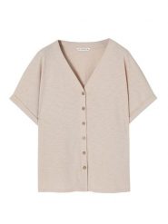 TATUUM Bluzka "Polinezja" w kolorze beżowym rozmiar: XL. Brązowe bluzki damskie Tatuum, xl, bez wzorów, bez kołnierzyka, bez ramiączek. Za 87.81 zł.