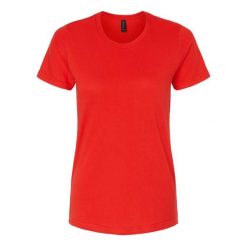 Damska Koszulka Softstyle O Średniej Grubości. Czerwone bluzki damskie Gildan, xl, bez wzorów, sportowe, bez kołnierzyka, bez ramiączek. Za 44.99 zł.