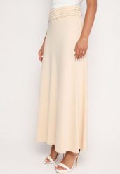 Beżowa Spódnica o Rozkloszowanym Kroju z Marszczeniem w Pasie i Wysokim Stanem Namsilonne. Brązowe spódniczki damskie Born2be, l, z aplikacjami, z wiskozy, klasyczne, z podwyższonym stanem, maxi, proste. Za 109.99 zł.