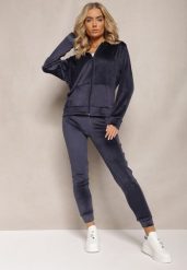 Granatowy Welurowy Komplet Dresowy Bluza z Kapturem i Proste Spodnie Arislo. Niebieskie bluzy z kapturem damskie Renee, s, z dresówki. Za 74.99 zł.