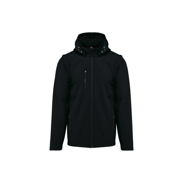 Kurtka 3-warstwowa z kapturem i odpinanymi rękawami Kariban Softshell. Czarne kurtki damskie KARIBAN, m, bez wzorów, z elastanu, z kapturem. Za 301.50 zł.
