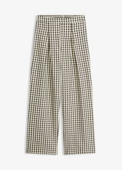 Szerokie spodnie z zakładkami. Żółte spodnie materiałowe damskie bonprix, bez wzorów, eleganckie. Za 59.99 zł.