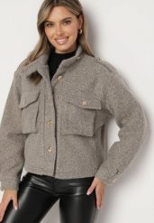 Brązowa Kurtka w Stylu Utility z Szerokimi Kieszeniami Nirithra. Brązowe kurtki damskie Born2be, l, bez wzorów, z jeansu, bez kaptura. Za 189.99 zł.