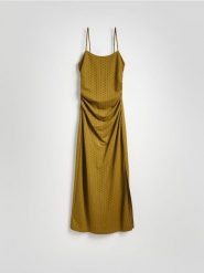 Sukienka maxi z drapowaniem - zielony. Zielone sukienki damskie Reserved, l, bez wzorów, z dzianiny, bez kołnierzyka, bez ramiączek, maxi, dopasowane. Za 99.99 zł.