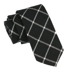 Wełniany Krawat - Alties - Czarny w Biały Wzór. Białe krawaty i muchy męskie Alties, bez wzorów, z bawełny. Za 55.00 zł.