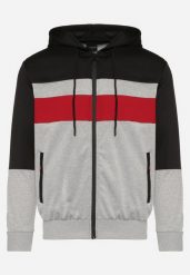 Czarno-Szara Bluza z Kapturem i Kieszeniami na Suwaki Amelobria. Czarne bluzy z kapturem męskie Born2be, l, z dzianiny. Za 54.99 zł.