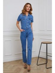 Joséfine Kombinezon dżinsowy "Harper" w kolorze niebieskim rozmiar: XL. Niebieskie kombinezony damskie Joséfine, xl, bez wzorów, bez kołnierzyka, bez ramiączek. Za 152.99 zł.
