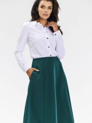 Spódnica Model A673 Bottle Green - awama. Zielone spódniczki damskie Awama, xxl, bez wzorów, z materiału, biznesowe, midi, dopasowane. Za 258.46 zł.