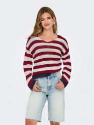 ONLY Sweter w kolorze bordowo-beżowym rozmiar: S. Brązowe swetry klasyczne damskie Only, s, ze splotem, bez kołnierzyka. Za 87.81 zł.