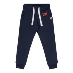 Spodnie dresowe z bawełna z kieszenie na czas wolny. Niebieskie spodnie dresowe damskie LEONE 1947 APPAREL, bez wzorów, z bawełny. W wyprzedaży za 44.86 zł.