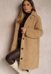 Beżowy Płaszcz Futrzany Teddy Karli. Brązowe płaszcze damskie Renee, l, bez wzorów, z futra. Za 289.99 zł.