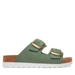Klapki Dr. Brinkmann. Zielone klapki damskie Dr. Brinkmann, bez wzorów, bez obcasa. Za 309.99 zł.