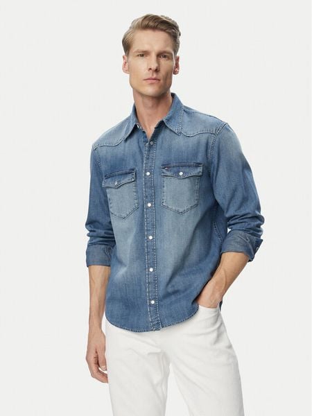 Tommy Jeans Koszula jeansowa Western DM0DM23661 Niebieski Regular Fit. Niebieskie koszule męskie Tommy Jeans, m, bez wzorów, z bawełny, bez kołnierzyka, bez ramiączek. Za 409.99 zł.