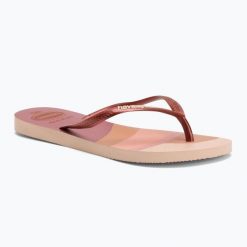 Japonki damskie Havaianas Slim Palette Glow. Czerwone klapki damskie Havaianas, bez wzorów, bez obcasa. Za 99.99 zł.