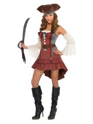 Amscan 3-częściowy kostium "Castaway Pirate" w kolorze czerwono-brązowo-kremowym rozmiar: M/L. Brązowe stroje jednoczęściowe damskie AMSCAN, l, bez wzorów. Za 156.99 zł.