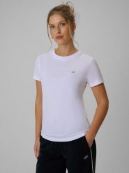 4F T-shirt regular gładki damski - biały XL. Białe t-shirty damskie 4f, uniwersalny, bez wzorów, z bawełny, bez kołnierzyka. Za 49.99 zł.