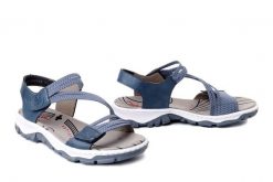 RIEKER 68871-14 blue, sandały damskie. Niebieskie sandały damskie Rieker, bez wzorów, bez obcasa. Za 239.92 zł.
