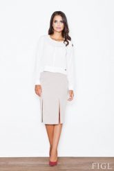 Beżowa Elegancka Ołówkowa Spódnica z Podwójnym Pęknięciem. Brązowe spódniczki damskie Figl, l, bez wzorów, z materiału, eleganckie, ołówkowe. Za 189.00 zł.