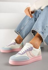 Różowo-Niebieskie Sneakersy Tenisówki Ozdobione Paskami Falovinia. Czerwone trampki i tenisówki damskie Renee, bez wzorów, z jeansu. Za 89.99 zł.