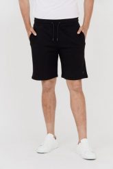 GUESS Czarne dresowe szorty męskie. Czarne szorty męskie Guess, z aplikacjami, z bawełny. W wyprzedaży za 179.99 zł.