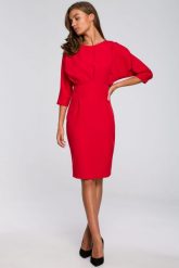 Sukienka elegancka ołówkowa z kimonowymi rękawami taliowana czerwona. Czerwone sukienki damskie Stylove, do pracy, m, bez wzorów, biznesowe, bez kołnierzyka, bez ramiączek, ołówkowe. Za 239.00 zł.