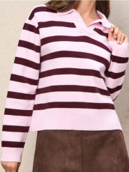 Sweter w paski z kołnierzykiem z wiskozą - różowy. Czerwone swetry klasyczne damskie Sinsay, l, z wiskozy, bez kołnierzyka. Za 59.99 zł.