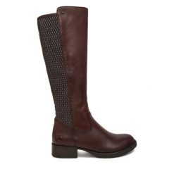 Kozaki Rieker. Brązowe kozaki damskie Rieker, bez obcasa, na słupku. Za 549.99 zł.
