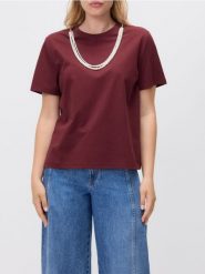 T-shirt z odpinanym zdobieniem - bordowy. Czerwone t-shirty damskie Reserved, l, z aplikacjami, z bawełny, bez kołnierzyka. W wyprzedaży za 39.99 zł.