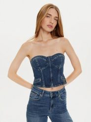 Guess Top W4PH0T D5JT1 Granatowy Slim Fit. Niebieskie topy damskie Guess, xl, z aplikacjami, z bawełny, bez kołnierzyka. Za 359.99 zł.