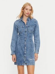 Karl Lagerfeld Jeans Sukienka jeansowa 246J1302 Niebieski Regular Fit. Niebieskie sukienki damskie Karl Lagerfeld Jeans, s, bez wzorów, z bawełny, bez kołnierzyka, bez ramiączek. Za 399.99 zł.