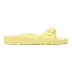 BIRKENSTOCK Madrid EVA Popcorn Klapki damskie. Żółte klapki damskie Birkenstock, bez wzorów, bez obcasa. Za 189.99 zł.