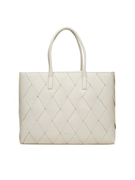 Calvin Klein Torebka Ck Woven Medium Shopper K60K612994 Biały. Białe shopper bag damskie CALVIN KLEIN, bez wzorów, ze skóry, bez dodatków. Za 459.99 zł.