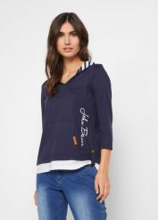 Bluza z kapturem z czystej bawełny, rękawy 3/4. Niebieskie bluzy z kapturem damskie bonprix, z bawełny. Za 64.99 zł.