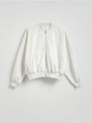 Bawełniana bluza z suwakiem - jasnoszary. Szare bluzy bez kaptura damskie Reserved, l, z bawełny. W wyprzedaży za 69.99 zł.