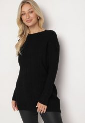 Czarny Sweter z Wiskozą i Bawełną Ozdobiony Tłoczeniem Vianira. Czarne swetry klasyczne damskie Born2be, l, z bawełny, bez kołnierzyka. Za 89.99 zł.