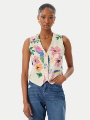 LOLA CASADEMUNT Kamizelka garniturowa LS2602009 Kremowy Regular Fit. Białe kamizelki damskie lola casademunt, s, z bawełny. Za 379.99 zł.