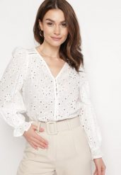 Biała Bawełniana Koszula z Haftowanej Tkaniny Asillas. Białe koszule damskie Born2be, m, bez wzorów, z bawełny, bez kołnierzyka, bez ramiączek. Za 54.99 zł.