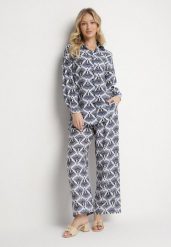 Niebieski Komplet z Wiskozą w Etniczny Wzór Szerokie Spodnie i Koszula Elezaria. Niebieskie koszule damskie Born2be, z aplikacjami, z materiału, eleganckie. Za 139.99 zł.