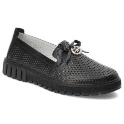 Czarne Półbuty Filippo Eleganckie Wsuwane Obuwie Damskie. Czarne półbuty damskie Filippo, bez wzorów, ze skóry, biznesowe, bez obcasa. Za 159.00 zł.