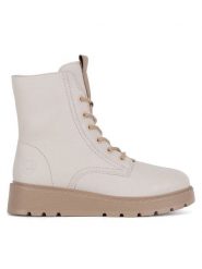 Rieker Trzewiki 70404-80 Biały. Białe botki damskie Rieker, ze skóry, bez obcasa, na płaskiej podeszwie, bez zapięcia. Za 429.99 zł.