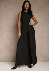 Czarny Taliowany Kombinezon Ozdobiony Zakładkami Berinola. Czarne kombinezony damskie Renee, l, bez wzorów, eleganckie, bez kołnierzyka, bez ramiączek. Za 149.99 zł.