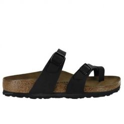 Klapki damskie Birkenstock Mayari BF. Czarne klapki damskie Birkenstock, bez wzorów, z materiału, bez obcasa. Za 523.00 zł.