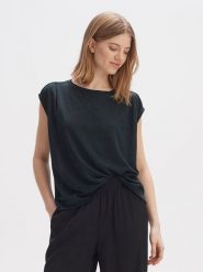 OPUS Lniana koszulka w kolorze czarnym rozmiar: 42. Czarne t-shirty damskie Opus, bez wzorów, ze lnu, bez kołnierzyka. Za 132.67 zł.