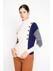 ASSUILI Sweter w kolorze kremowo-granatowym rozmiar: 42. Brązowe swetry klasyczne damskie Assuili, bez kołnierzyka. Za 138.87 zł.