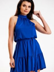 Sukienka Model A580 Blue - awama. Niebieskie sukienki damskie Awama, na lato, l, bez wzorów, z bawełny, bez kołnierzyka, bez ramiączek, rozkloszowane. Za 278.53 zł.