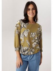 Aniston Bluzka w kolorze oliwkowo-kremowym rozmiar: 46. Brązowe bluzki damskie Aniston, bez wzorów, bez kołnierzyka, bez ramiączek. Za 173.99 zł.