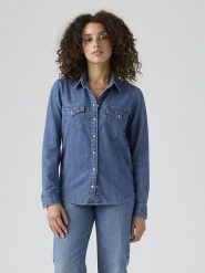 Levi's Koszula dżinsowa w kolorze niebieskim rozmiar: XS. Niebieskie koszule damskie Levi's, s, bez wzorów, z bawełny, bez kołnierzyka, bez ramiączek. Za 109.52 zł.
